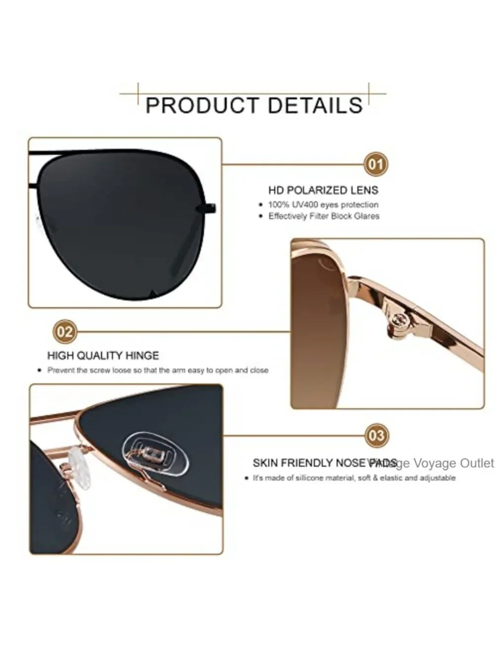 Oversized Aviator Sunglasses for Women Men, Metal Frame, UV400 Protection